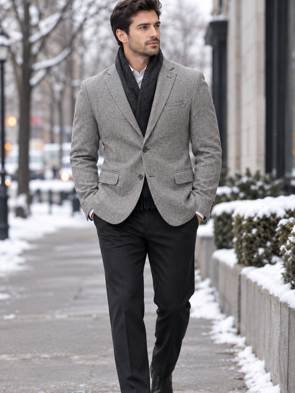 H&,M Classic Gray Men's Blazer - Tailored Two-Button Jacket Coat Elbow Sz 36R
